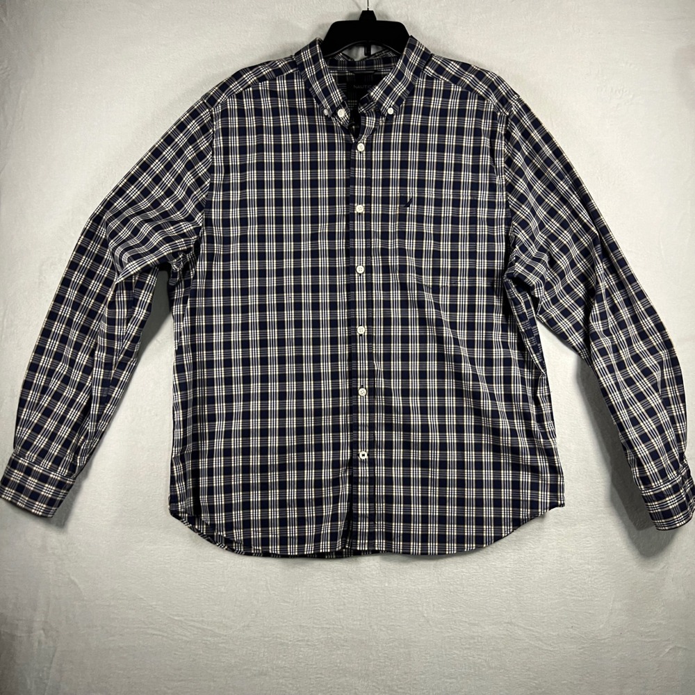 Nautica Mens Plaid Button Down Shirt Long Sleeve Casual Blue Yellow XL‎